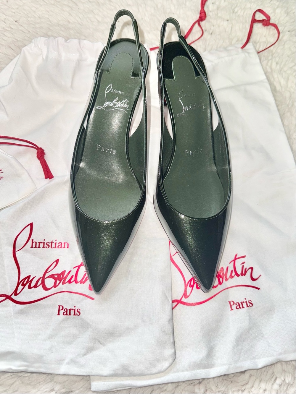 Christian Louboutin Hot Chick Slingback Pumps Dark Green Leather Size 6 US